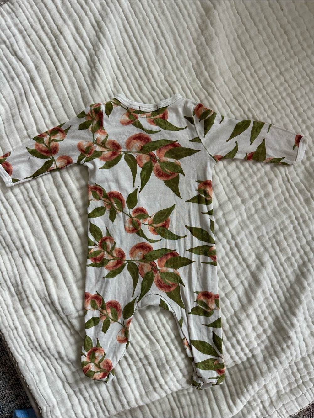 Milkbarn Peach & Leaf Print Footed One-Piece in White - Picture 2 of 3